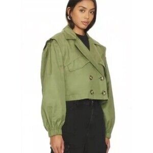 Free People Trench Coat Green Looking Glass Loden Preppy Retro Minimalist XS New